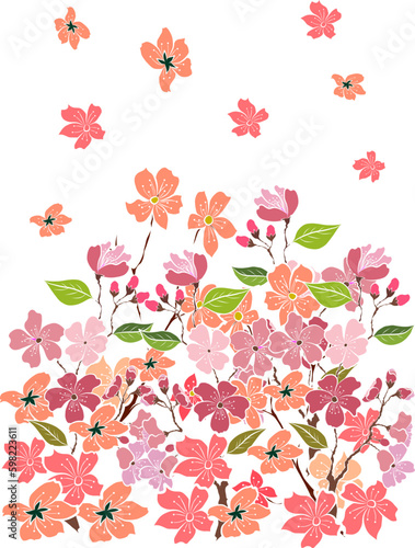Free hand Sakura flower vector set, Beautiful line art Peach blossom isolate on white background.Branch of cherry blossom for printing on wallpapers and sticker.Japanese flower.Golden line art. © Umaporn