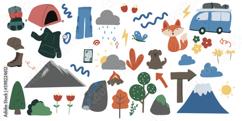 set of camping illustration. handdrawn vector. shapes organic. isolated images. eps 10