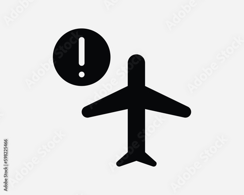 Airplane Air Plane Aircraft Error Problem Issue Warning Notice Delay Late Black and White Icon Sign Symbol Vector Artwork Clipart Illustration