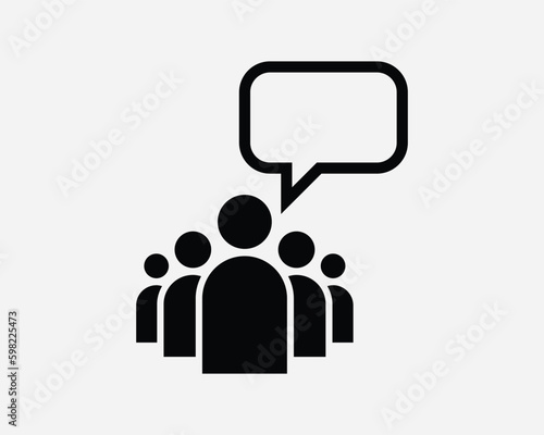 Public Team Opinion Leader Speech Speak Up Advocacy Union Group Protest Request Black and White Icon Sign Symbol Vector Artwork Clipart Illustration