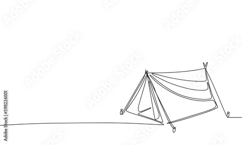 Tent for camping. One line continuous hand drawn vector illustraiton. Line art tent. Home on camping single line.