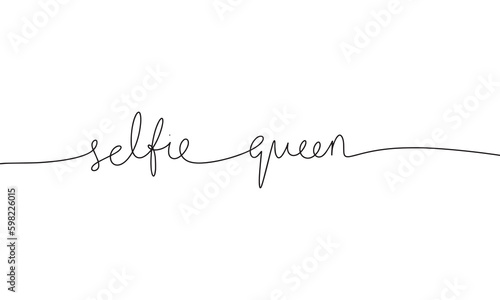 One line continuous black word selfie queen. Minimalist selfie queen concept. Vector illustration