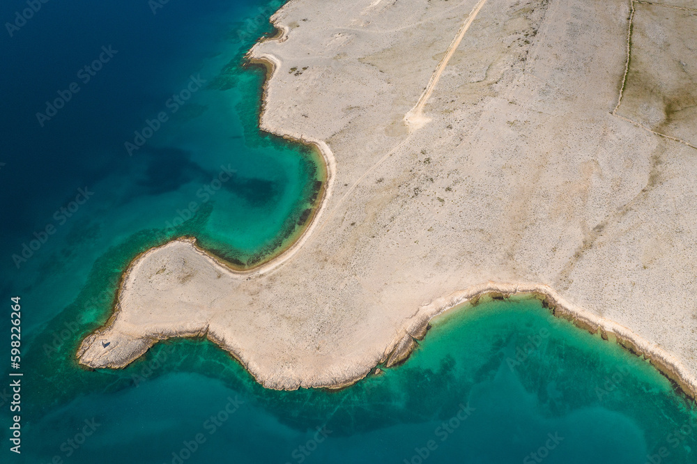 Obraz premium Aerial view of the barren landscape on Pag Island, Croatia
