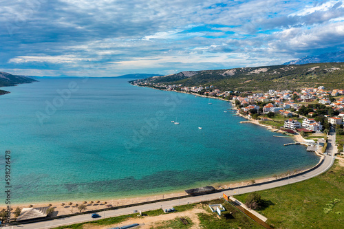 Fototapeta Naklejka Na Ścianę i Meble -  Aerial view of Stara Novalja town in Pag island, Croatia
