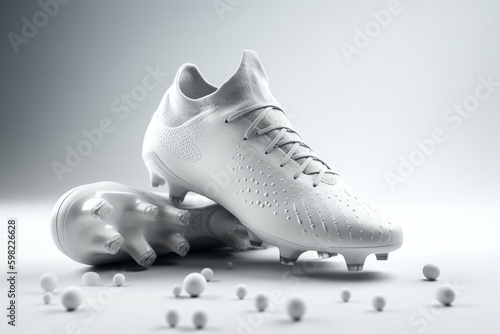 Mockup of blank soccer cleat with rubber spikes on white background, showcasing various angles. Generative AI