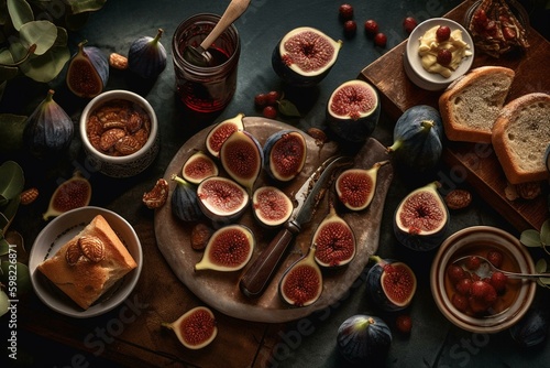 A sweet spread made with fresh figs mixed with jam. Generative AI © Hestia
