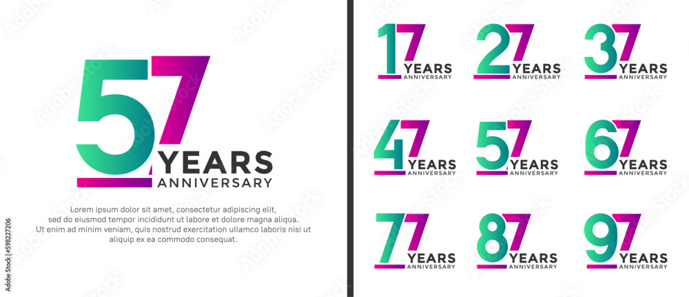 set of anniversary logo style purple and green color on white background for celebration set of anniversary logo style purple and green color on white background for celebration
