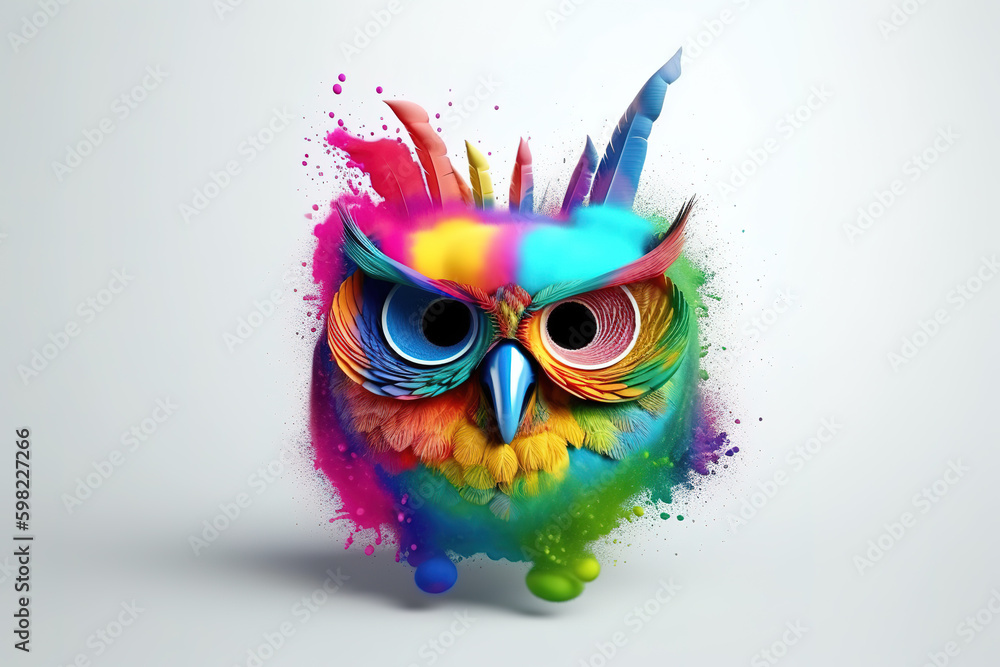 Naklejka premium Image of an colorful owl head on a clean background. Birds. Wildlife Animals. Illustration, generative AI.