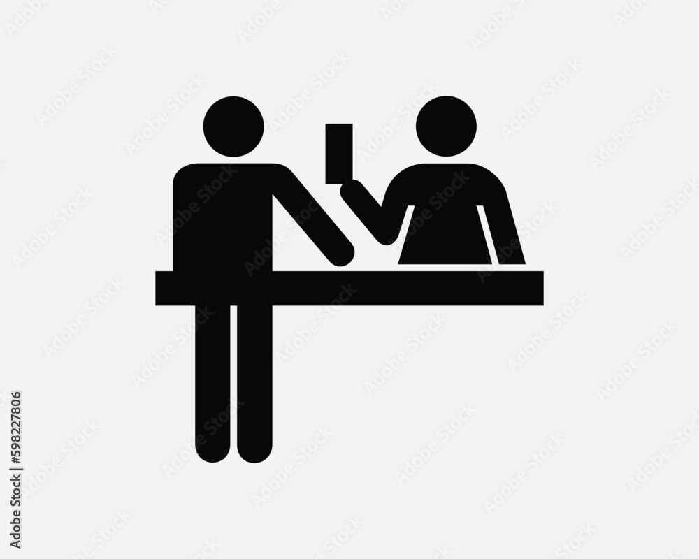 Ticket Counter Icon. Reception Service Travel Office Desk Person Registration Reservation Sign Symbol Artwork Graphic Illustration Clipart Vector Ticket Counter Icon. Reception Service Travel Office Desk Person Registration Reservation Sign Symbol Artwork Graphic Illustration Clipart Vector