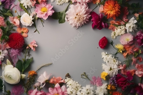A frame decorated with flowers. AI generative © SANGHYUN