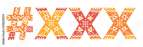 XXX Hashtag. Isolated text with national ethnic ornament. Patterned Popular Hashtag #XXX for social network, Adult sexual resources, mobile app, games, clothing, t-shirt, banner, adv. Stock vector ima