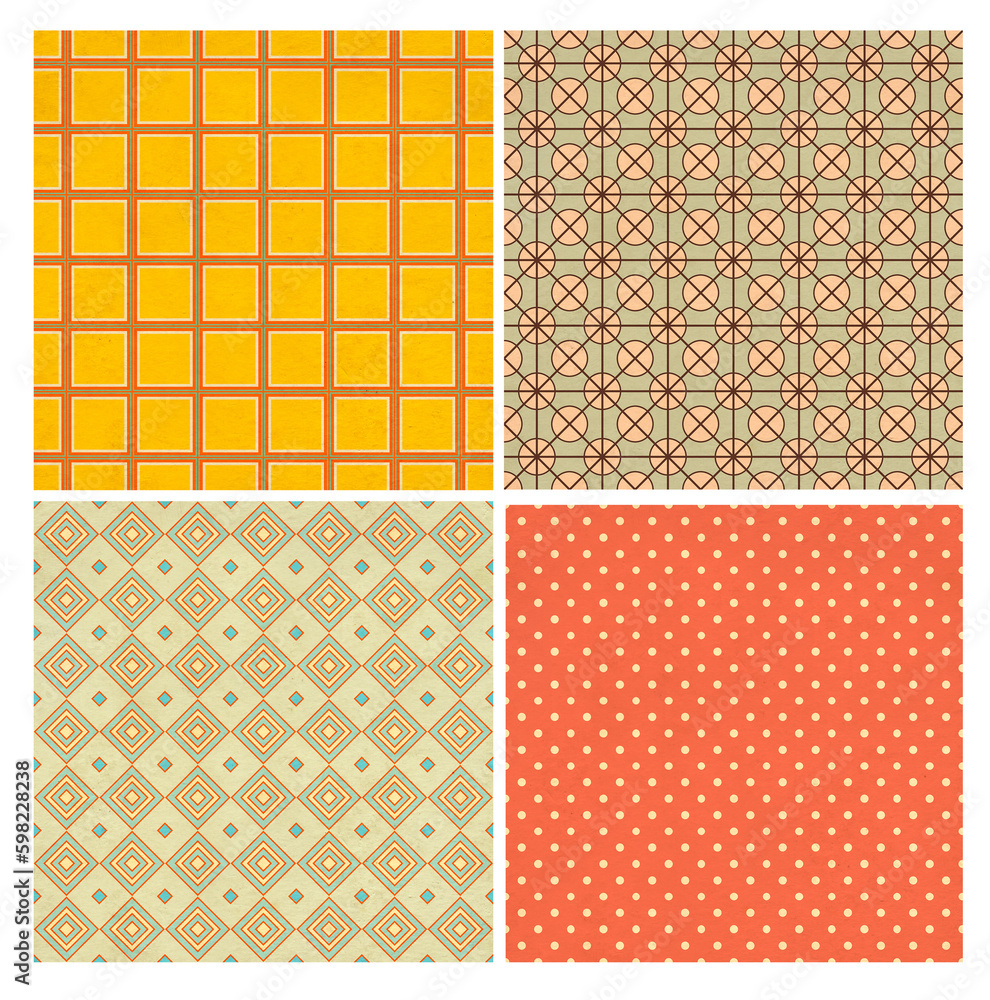 Set of seamless pattern with paper texture and vintage geometric pattern in shabby chic style. Retro collection. Endless texture can be used for pattern fills, web page background Set of seamless pattern with paper texture and vintage geometric pattern in shabby chic style. Retro collection. Endless texture can be used for pattern fills, web page background