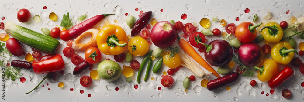 A image of Fresh vegetables mix seamless background. AI generative