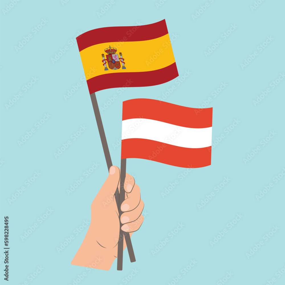 Flags of Spain and Austria, Hand Holding flags