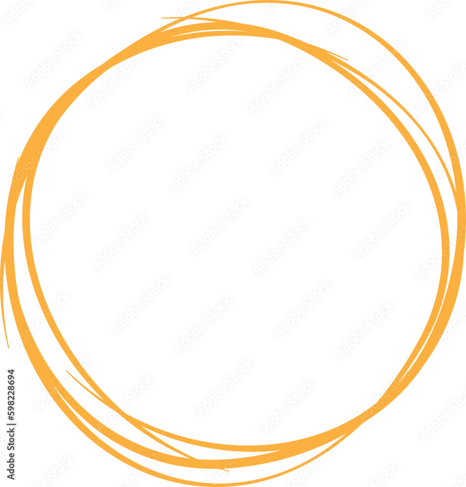Orange circle line hand drawn. Highlight hand drawing circle isolated on background. Round handwritten circle. For marking text, note, mark icon, number, marker pen, pencil and text check, vector Orange circle line hand drawn. Highlight hand drawing circle isolated on background. Round handwritten circle. For marking text, note, mark icon, number, marker pen, pencil and text check, vector