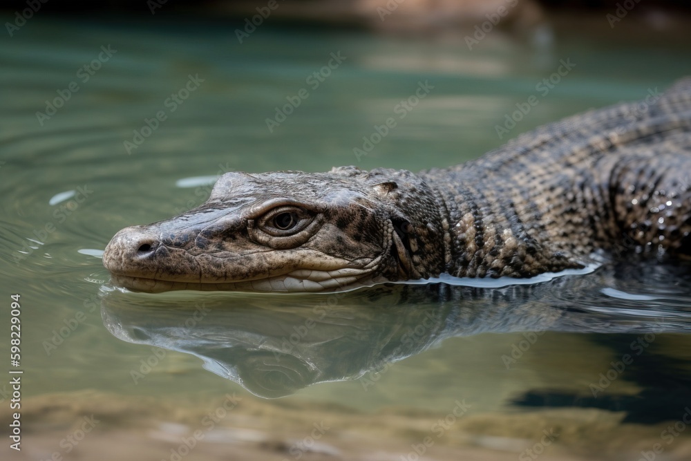 Monitor lizard swimming in wate Monitor lizard swimming in wate