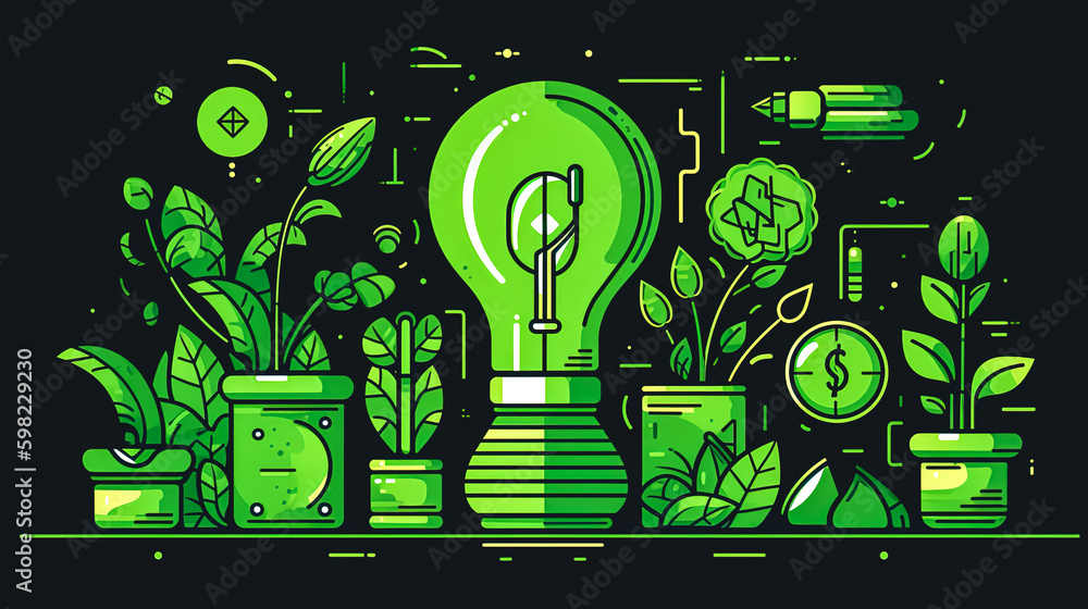 Illustration on the theme of ecology and a light bulb, generative AI. Generative AI