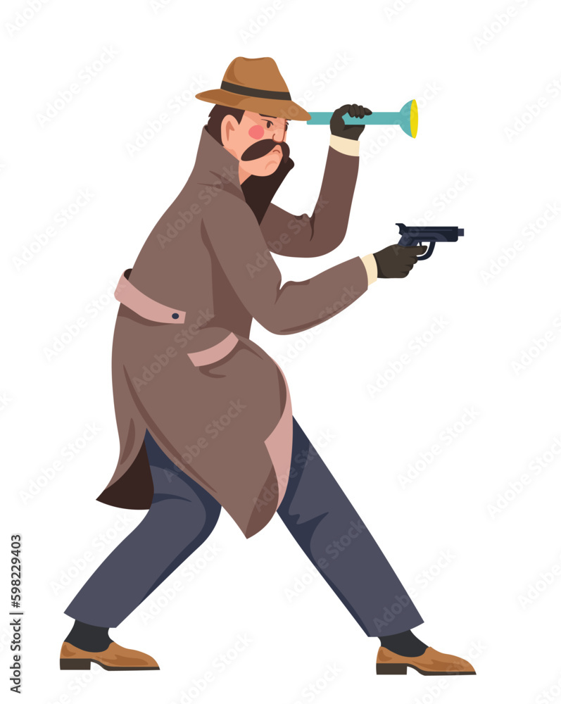 Detective with flashlight and gun, officer at work Detective with flashlight and gun, officer at work