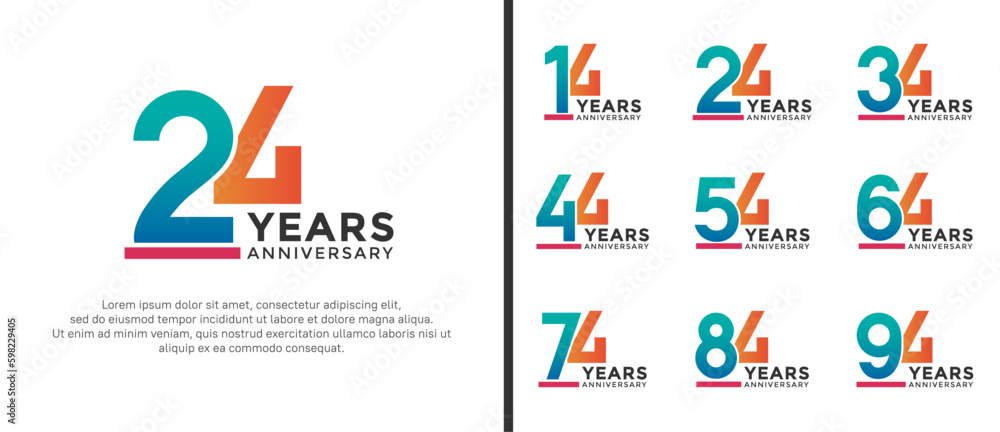 set of anniversary logo style blue and orange color on white background for celebration set of anniversary logo style blue and orange color on white background for celebration