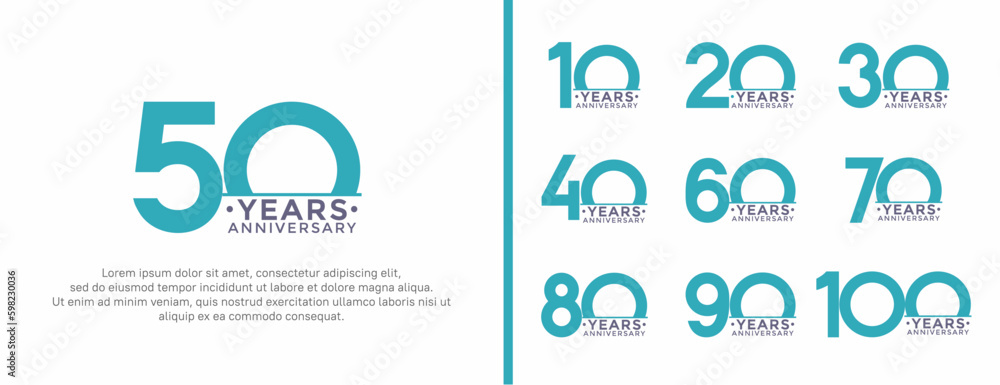 set of anniversary logo style blue color on white background for special moment - obrazy, fototapety, plakaty 