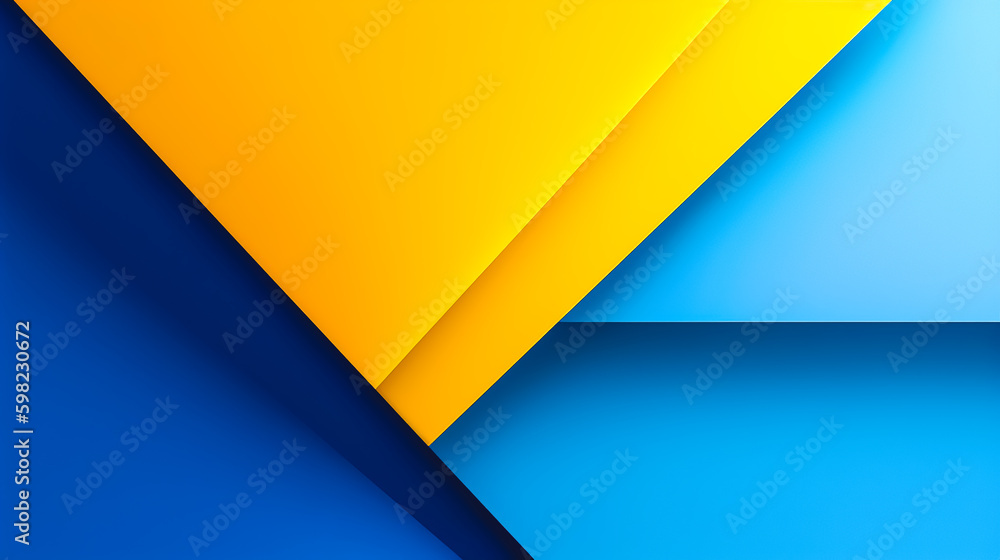 Abstract minimalistic geometric background of blue and yellow color, generative AI. Generative AI Abstract minimalistic geometric background of blue and yellow color, generative AI. Generative AI