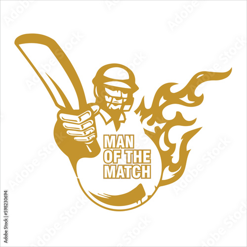 Cricketer logo, Cricket League, Cricket Championship, man of the match bat and ball with stumps vector illustration