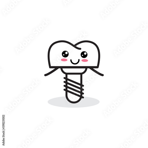 Dental implant. Cute implant vector character