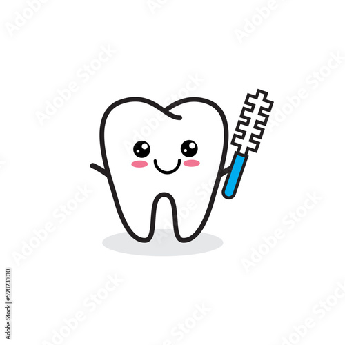 Tooth icon character. Happy white healthy smiling tooth