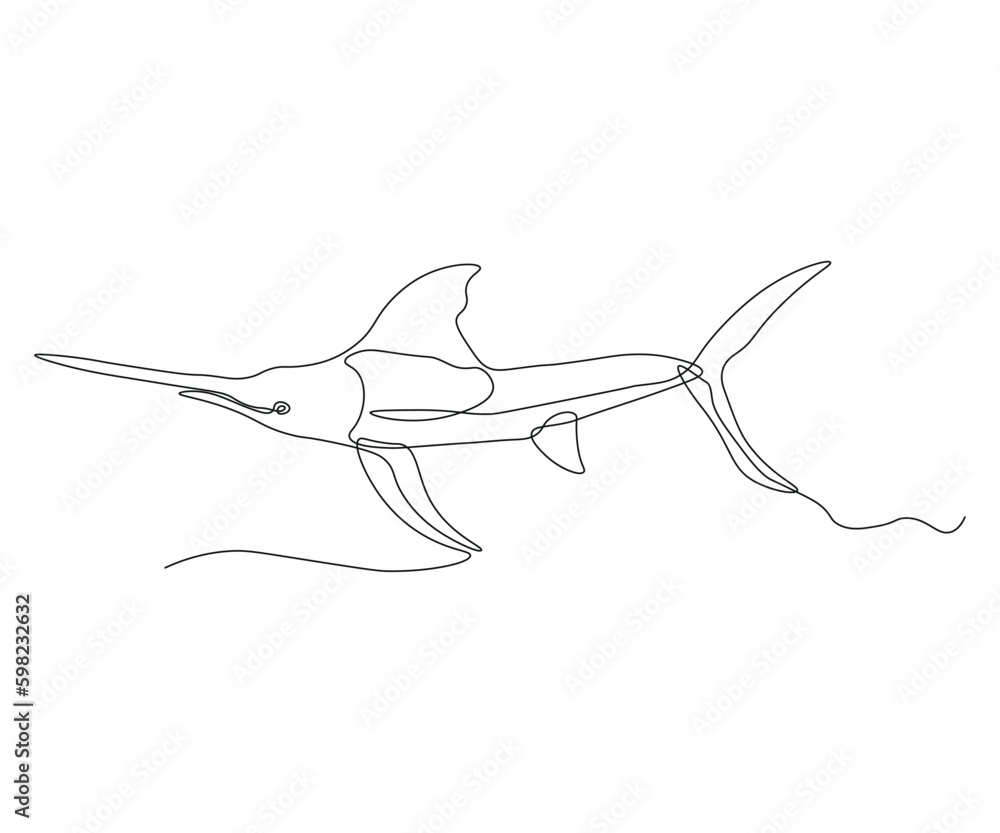 abstract Predatory Fish, shark, swordfish Continuous One Line Drawing