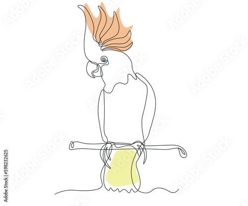 abstract parrot with a tuft, cockatoo Continuous One Line Drawing