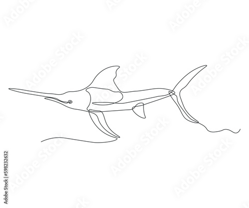 abstract Predatory Fish, shark, swordfish Continuous One Line Drawing