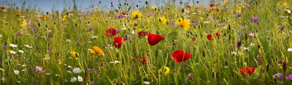 Fototapeta premium Illustration of a flower meadow in spring.
