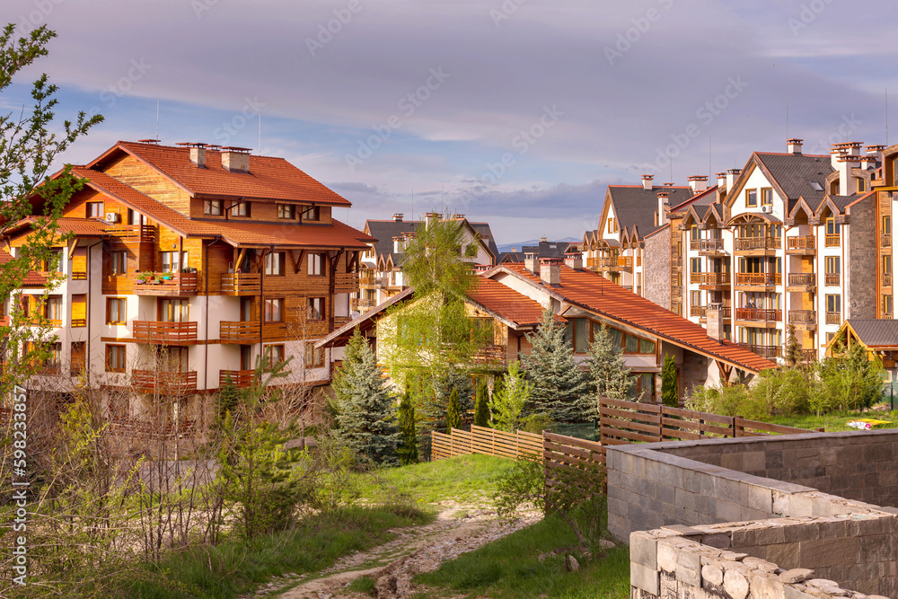 Summer hotels panorama in Bansko, Bulgaria
