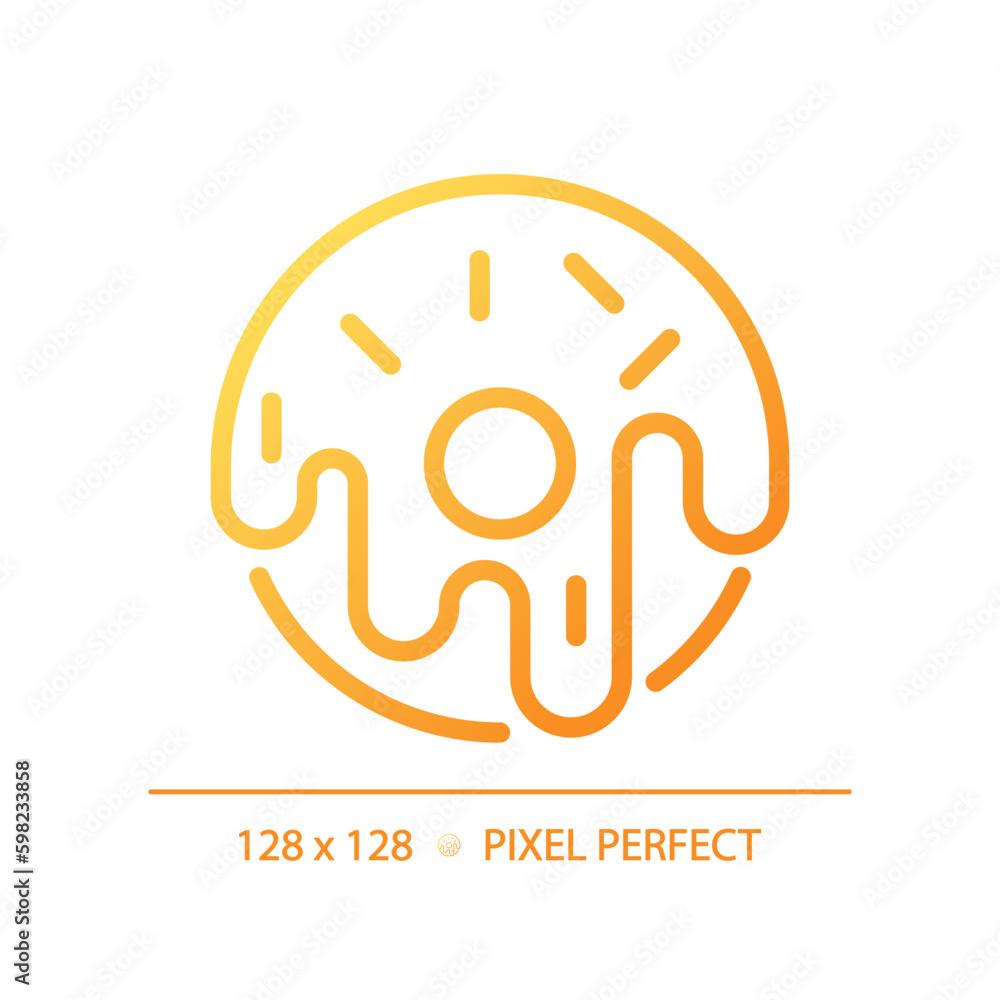 Pastry pixel perfect gradient linear vector icon. Tasty donut. Sweet food. Bakery cafe. Baked goods. Confectionery. Thin line color symbol. Modern style pictogram. Vector isolated outline drawing Pastry pixel perfect gradient linear vector icon. Tasty donut. Sweet food. Bakery cafe. Baked goods. Confectionery. Thin line color symbol. Modern style pictogram. Vector isolated outline drawing