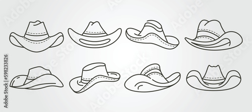 set of cowboy hat line art vector object illustration design, cowboy hat collection design