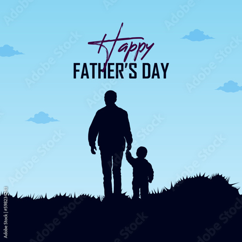Father's Day poster or banner template with necktie and gift box on blue background.Greetings and presents for Father's Day in flat lay styling.Promotion and shopping template for love dad © Team Toucan