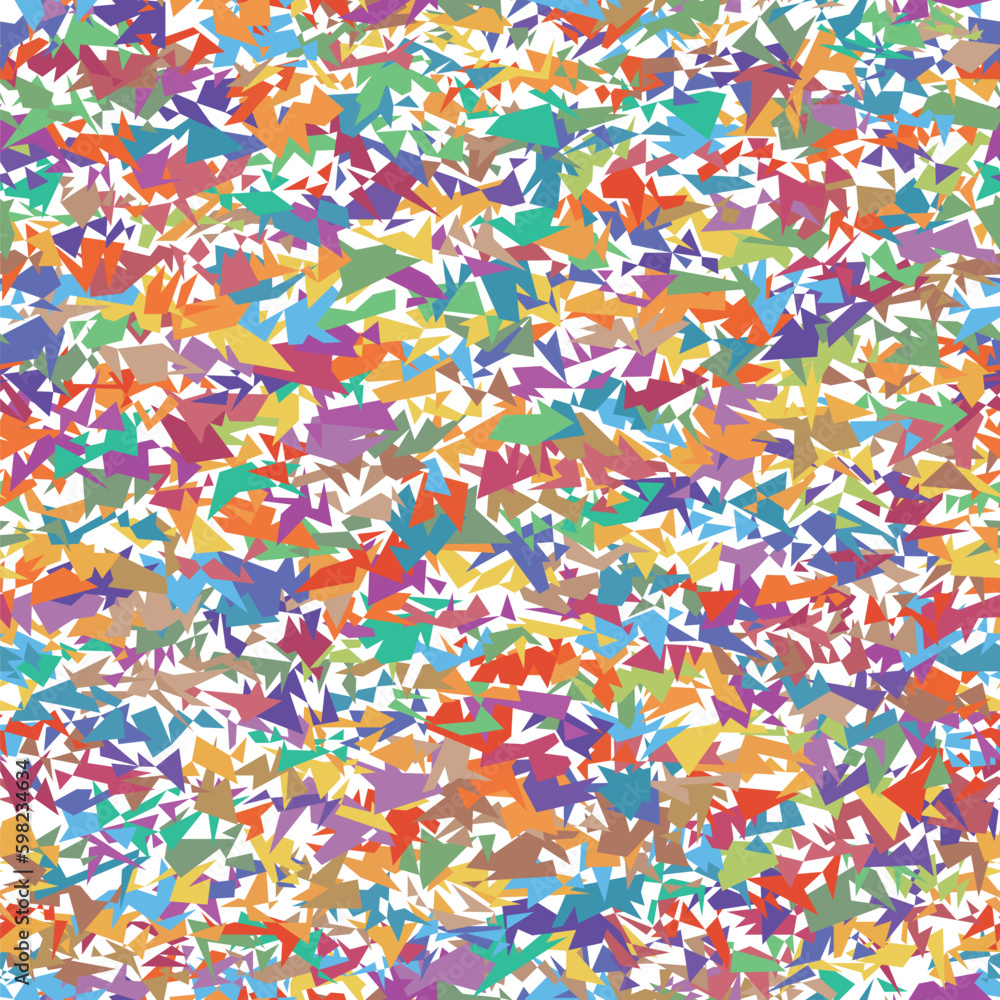 Seamless geometric pattern with small elements with jagged irregular edges. Multicolored stain pattern in the summer colors blue, green, and yellow on a white background. Vivid and bright texture. Seamless geometric pattern with small elements with jagged irregular edges. Multicolored stain pattern in the summer colors blue, green, and yellow on a white background. Vivid and bright texture.