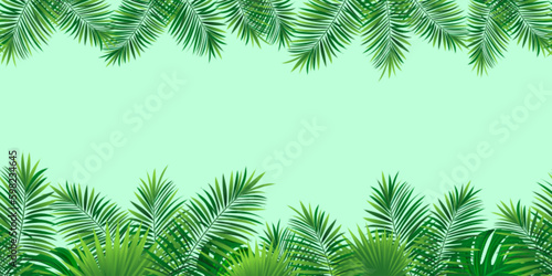 Amazon tropical leaves seamless pattern. vector illustration. Rainforest foliage template border frame. Jungle plants repeated banner. Green backdrop with tropic palm leaf monstera. Summer background