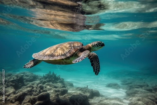 Fototapeta Sea turtle swimming in the ocea