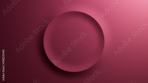 Maroon Gradient Background with Embossed Circle. Minimalist Surface with Raised 3D Shape. 3D Render.