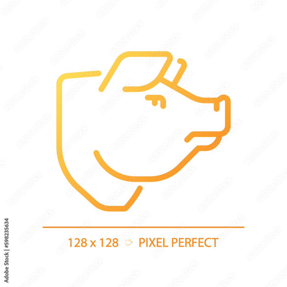 Pork pixel perfect gradient linear vector icon. Pig head. Meat shop. Food industry. Farm animal. Barbecue restaurant. Thin line color symbol. Modern style pictogram. Vector isolated outline drawing Pork pixel perfect gradient linear vector icon. Pig head. Meat shop. Food industry. Farm animal. Barbecue restaurant. Thin line color symbol. Modern style pictogram. Vector isolated outline drawing
