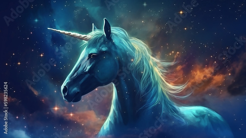 Illustration of Unicorn with sky galaxy fantasy background  Fantasy Horse   generative ai tools 