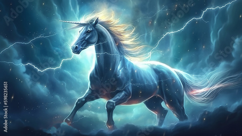 Illustration of Unicorn with sky galaxy fantasy background  Fantasy Horse   generative ai tools 