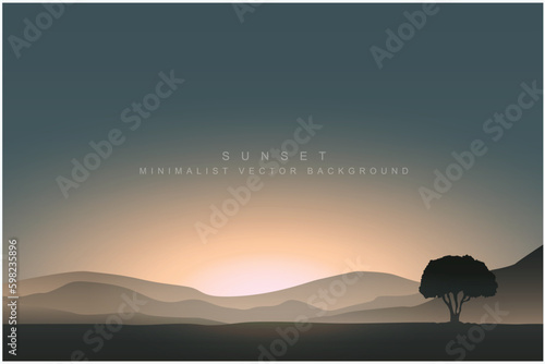 minimalist landscape sunset background wallpaper. creative paint. abstract art nature contemporary mountain poster banner. hand drawn vector illustration, print ,decoration, wall , arts canvas