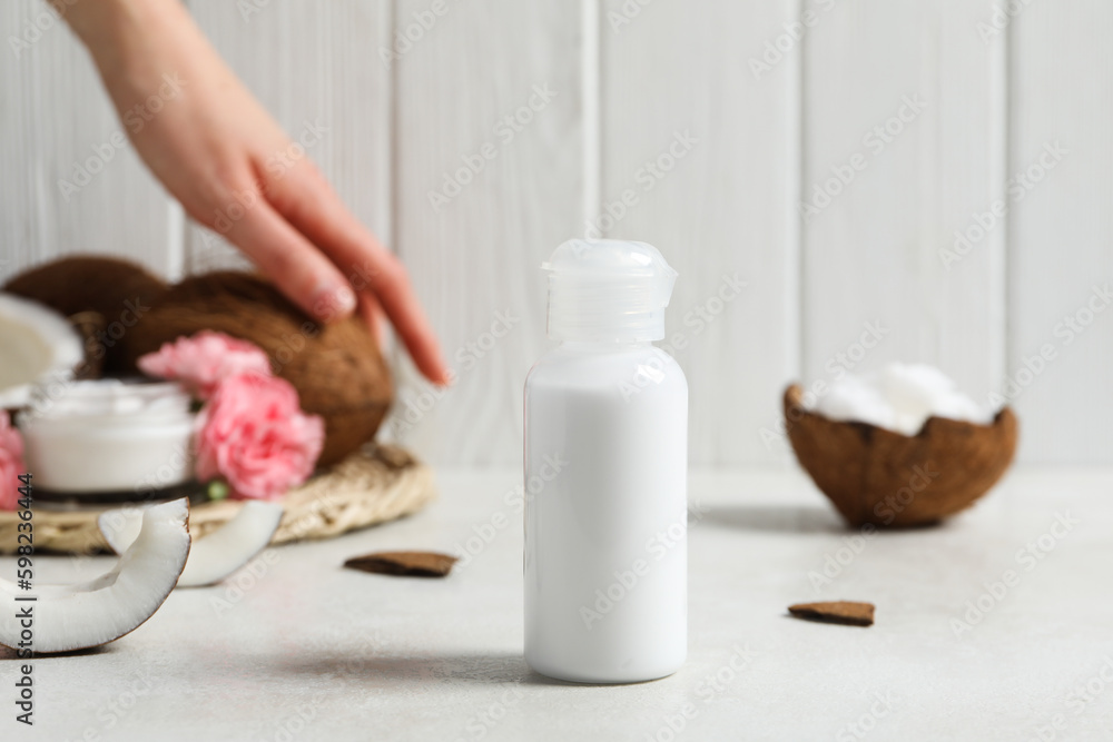 Concept of body and skin care accessories - coconut cosmetic Concept of body and skin care accessories - coconut cosmetic
