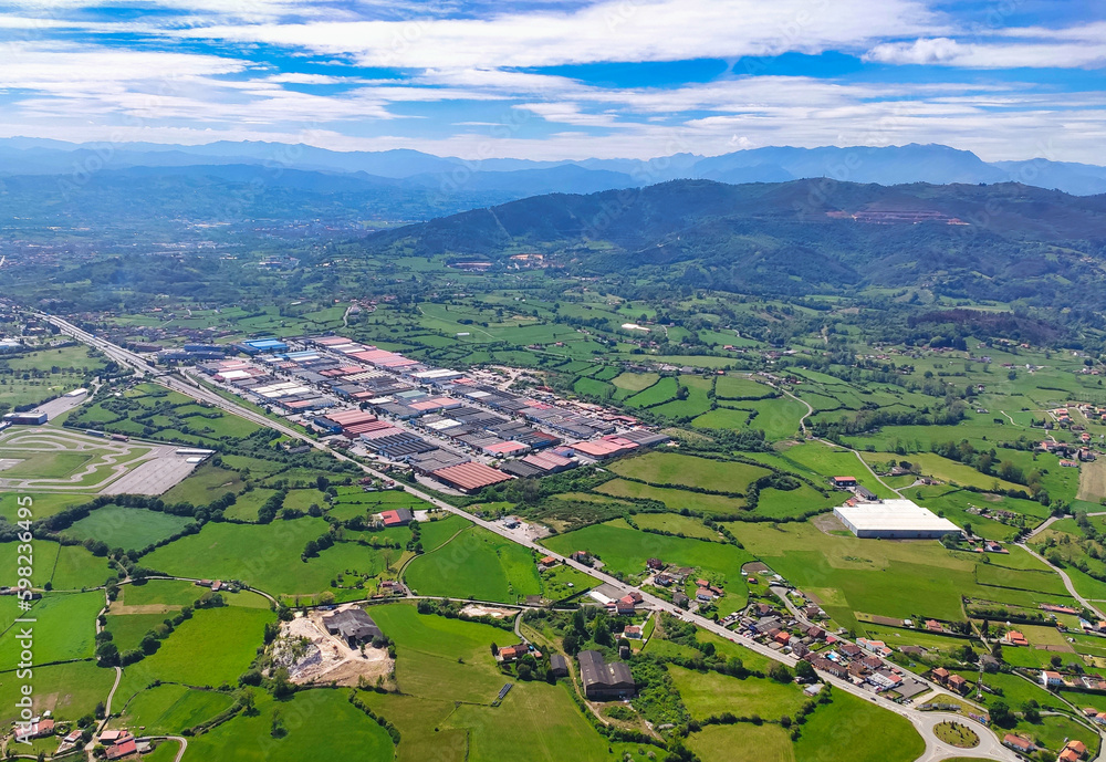Asipo industrial park, aerial view, Llanera, Asturias, Spain