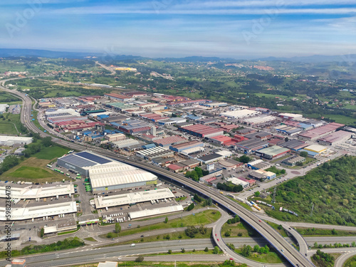 Silvota industrial park, aerial view, Llanera, Asturias, Spain
