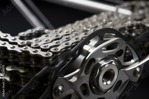 Close up of isolated bicycle chain and pedals on white background, in 3D. Generative AI