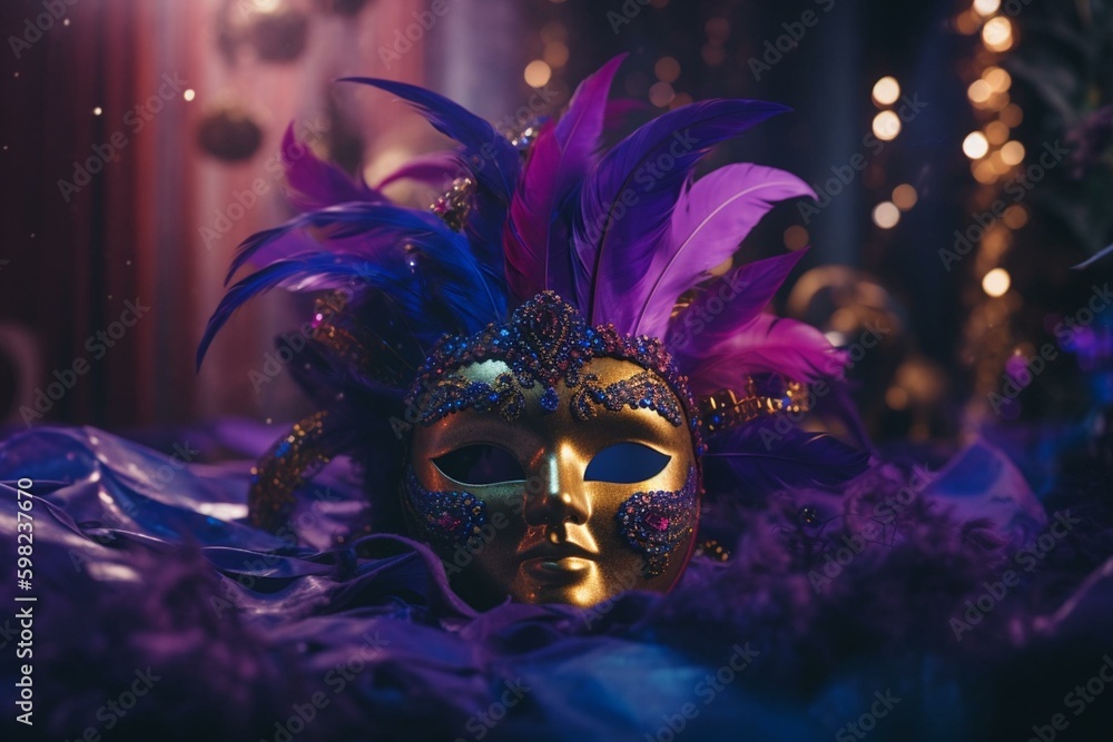 Purple masquerade background for Brazil carnival celebration. Fun and festive. Generative AI