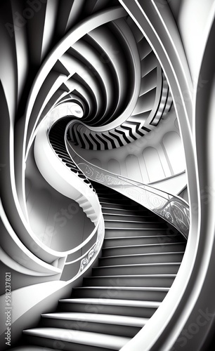 Endless spiral staircase - abstract background. AI generative art